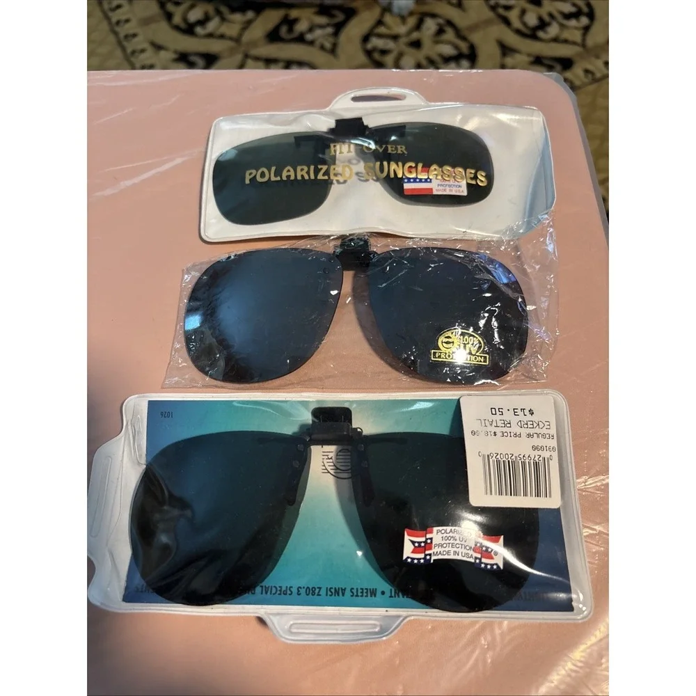 Clip On Flip/Up Fit Over Sunglasses Polarized 3 Pair NEW